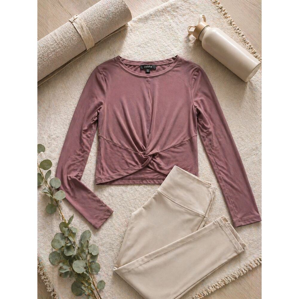 Zobha Twist-Front Performance Long Sleeve Mauve Yoga Pilates size Small